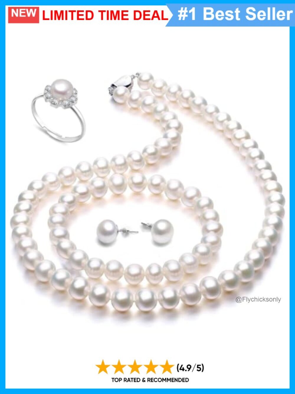 Freshwater Cultured Pearl Jewelry Set Necklace Bracelet Stud Earrings 4pc